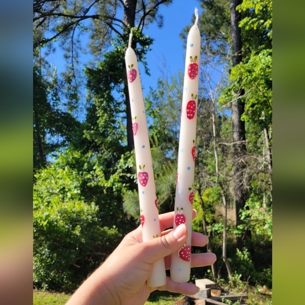 Handpainted strawberry candlelight sticks candles